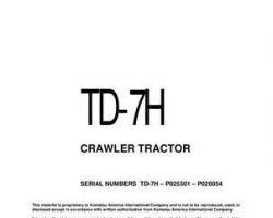 Komatsu Bulldozers Model Td-7H Owner Operator Maintenance Manual - S/N P025501-P026054
