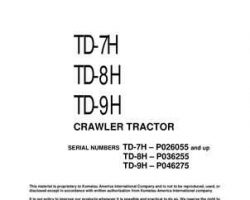 Komatsu Bulldozers Model Td-9H Owner Operator Maintenance Manual - S/N P046275-UP