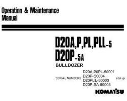Komatsu Crawler Loaders Model D20Pll-5 Owner Operator Maintenance Manual - S/N 50003-60000