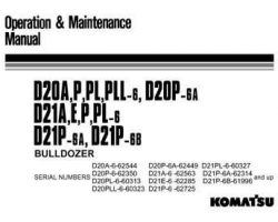 Komatsu Crawler Loaders Model D21Ag-6 Owner Operator Maintenance Manual - S/N 62563-UP