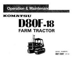 Komatsu Crawler Loaders Model D80F-18 Owner Operator Maintenance Manual - S/N 26067-UP