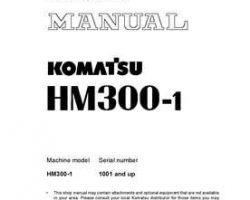 Komatsu Dump Trucks Articulated Model Hm300-1 Shop Service Repair Manual - S/N 1001-UP