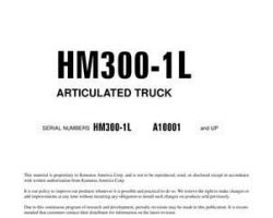 Komatsu Dump Trucks Articulated Model Hm300-1-L Shop Service Repair Manual - S/N A10001-UP