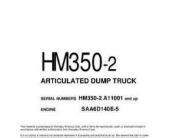 Komatsu Dump Trucks Articulated Model Hm350-2 Owner Operator Maintenance Manual - S/N A11001-UP