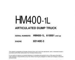 Komatsu Dump Trucks Articulated Model Hm400-1-L Shop Service Repair Manual - S/N A10001-UP