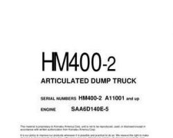 Komatsu Dump Trucks Articulated Model Hm400-2 Owner Operator Maintenance Manual - S/N A11001-UP