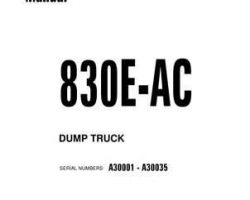 Komatsu Dump Trucks Rigid Model 830E-Ac Shop Service Repair Manual - S/N A30001-A30035