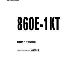 Komatsu Dump Trucks Rigid Model 860E-1-Kt Owner Operator Maintenance Manual - S/N A30003