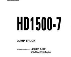 Komatsu Dump Trucks Rigid Model Hd1500-7 Shop Service Repair Manual - S/N A30001-UP