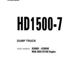 Komatsu Dump Trucks Rigid Model Hd1500-7-W/ Sda12V160 Shop Service Repair Manual - S/N A30001-A30048