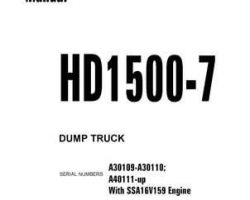 Komatsu Dump Trucks Rigid Model Hd1500-7-W/ Ssa16V159 Shop Service Repair Manual - S/N A30109-A30110