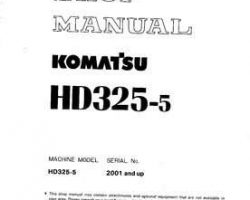 Komatsu Dump Trucks Rigid Model Hd325-5 Shop Service Repair Manual - S/N 2001-UP