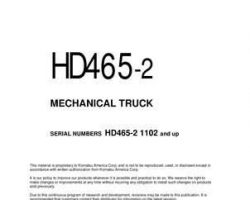 Komatsu Dump Trucks Rigid Model Hd465-2 Shop Service Repair Manual - S/N 1102-UP