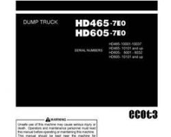 Komatsu Dump Trucks Rigid Model Hd465-7-E0 Owner Operator Maintenance Manual - S/N 10001-10037