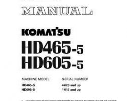 Komatsu Dump Trucks Rigid Model Hd605-5 Shop Service Repair Manual - S/N 1013-UP