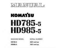 Komatsu Dump Trucks Rigid Model Hd785-5 Shop Service Repair Manual - S/N 4001-UP