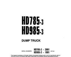 Komatsu Dump Trucks Rigid Model Hd985-3 Shop Service Repair Manual - S/N 1001-UP