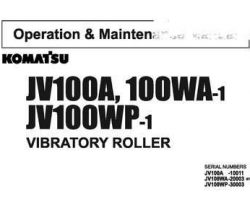 Komatsu Excavators Crawler Model Jv100Wa-1 Owner Operator Maintenance Manual - S/N 20003-20076