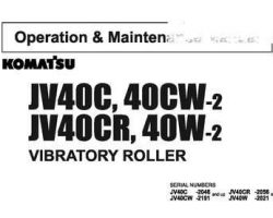 Komatsu Excavators Crawler Model Jv40C-2 Owner Operator Maintenance Manual - S/N 2046-2100