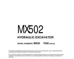 Komatsu Excavators Crawler Model Mx502 Owner Operator Maintenance Manual - S/N 7038-UP