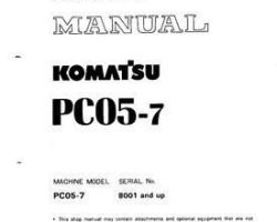 Komatsu Excavators Crawler Model Pc05-7 Shop Service Repair Manual - S/N 8001-UP