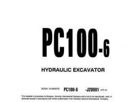 Komatsu Excavators Crawler Model Pc100-6 Owner Operator Maintenance Manual - S/N J20001-UP
