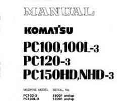 Komatsu Excavators Crawler Model Pc100L-3 Shop Service Repair Manual - S/N 12001-UP