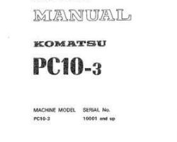 Komatsu Excavators Crawler Model Pc10-3 Shop Service Repair Manual - S/N 10001-UP