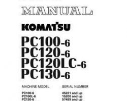 Komatsu Excavators Crawler Model Pc120-6-E0 Shop Service Repair Manual - S/N 70001-UP