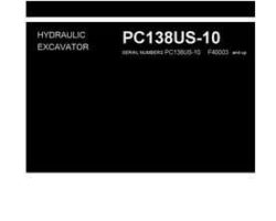 Komatsu Excavators Crawler Model Pc138Us-10 Shop Service Repair Manual - S/N F40003-UP