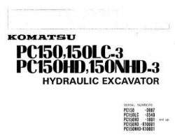 Komatsu Excavators Crawler Model Pc150-3 Owner Operator Maintenance Manual - S/N 3687-UP