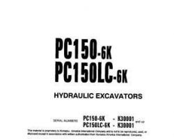 Komatsu Excavators Crawler Model Pc150-6-K Owner Operator Maintenance Manual - S/N K30001-K32000