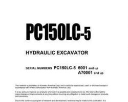 Komatsu Excavators Crawler Model Pc150Lc-5 Shop Service Repair Manual - S/N A70001-UP