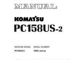 Komatsu Excavators Crawler Model Pc158Us-2 Shop Service Repair Manual - S/N 10018-UP