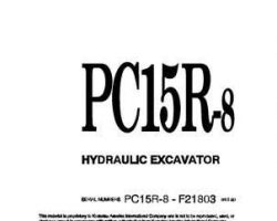 Komatsu Excavators Crawler Model Pc15R-8 Owner Operator Maintenance Manual - S/N F21803-F22261