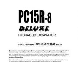 Komatsu Excavators Crawler Model Pc15R-8 Owner Operator Maintenance Manual - S/N F22262-UP