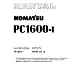 Komatsu Excavators Crawler Model Pc1600-1 Shop Service Repair Manual - S/N 10001-UP