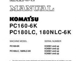 Komatsu Excavators Crawler Model Pc160-6-K Shop Service Repair Manual - S/N K32001-UP