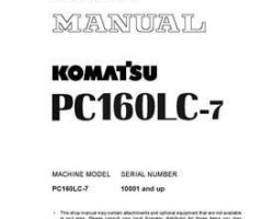 Komatsu Excavators Crawler Model Pc160Lc-7-For N. America Shop Service Repair Manual - S/N 10001-UP