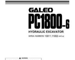 Komatsu Excavators Crawler Model Pc1800-6 Owner Operator Maintenance Manual - S/N 11002-11034