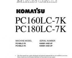 Komatsu Excavators Crawler Model Pc180Lc-7-K Shop Service Repair Manual - S/N K40001-UP