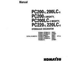 Komatsu Excavators Crawler Model Pc200-5 Owner Operator Maintenance Manual - S/N 58019-UP