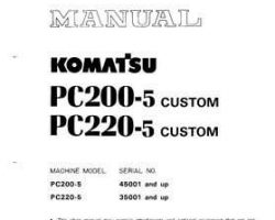 Komatsu Excavators Crawler Model Pc200-5-Custom Shop Service Repair Manual - S/N 45001-UP