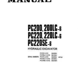Komatsu Excavators Crawler Model Pc200-6-A Shop Service Repair Manual - S/N DB60001-UP
