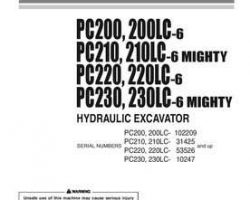 Komatsu Excavators Crawler Model Pc200-6 Owner Operator Maintenance Manual - S/N 102209-102228