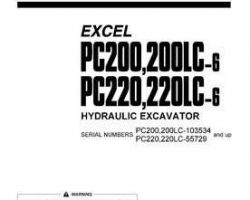 Komatsu Excavators Crawler Model Pc200-6-Excel Owner Operator Maintenance Manual - S/N 103534-UP