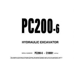 Komatsu Excavators Crawler Model Pc200-6-B Shop Service Repair Manual - S/N C10001-UP