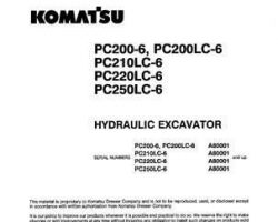 Komatsu Excavators Crawler Model Pc200-6-L Owner Operator Maintenance Manual - S/N A80001-UP