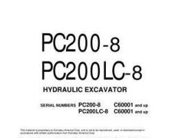 Komatsu Excavators Crawler Model Pc200-8 Owner Operator Maintenance Manual - S/N C60001-UP