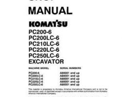 Komatsu Excavators Crawler Model Pc200Lc-6-L Shop Service Repair Manual - S/N A80001-UP